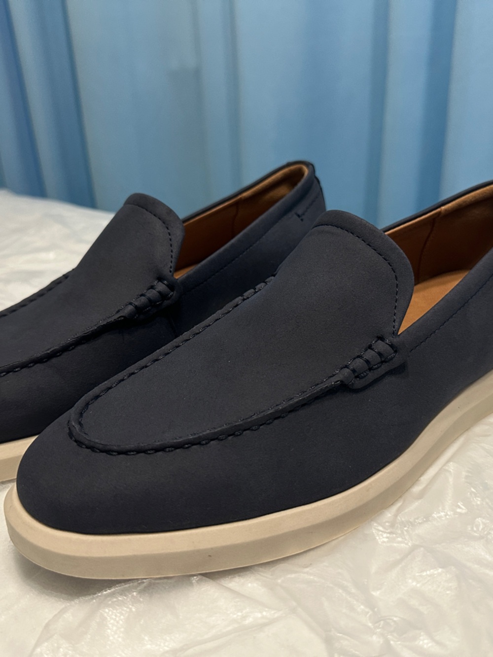 Guess Men's Navy Slip-On Loafers with Cream Sole